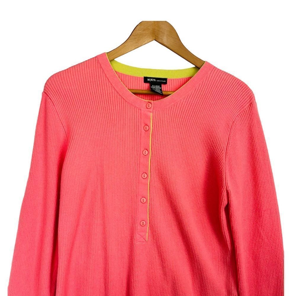 Vintage 90s Mix It Stretch Sweater in Pink, Size XL with V-Neck Maximalism Neon - Picture 3 of 7